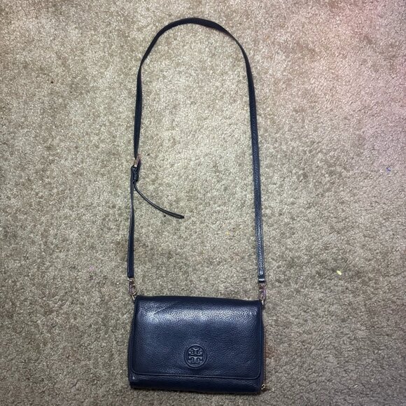 Tory Burch Black Pebbled Leather Crossbody Bag with Gold Accents - Picture 8 of 8